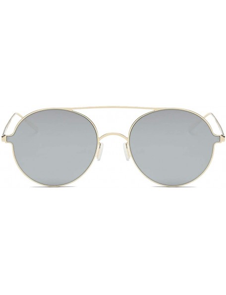 Oval Ultra-Light-Thin Sunglasses Unisex Round Style Small Memory Metal Frame LK1711 - Gold/Sivler - CX184XI2EIK $10.85