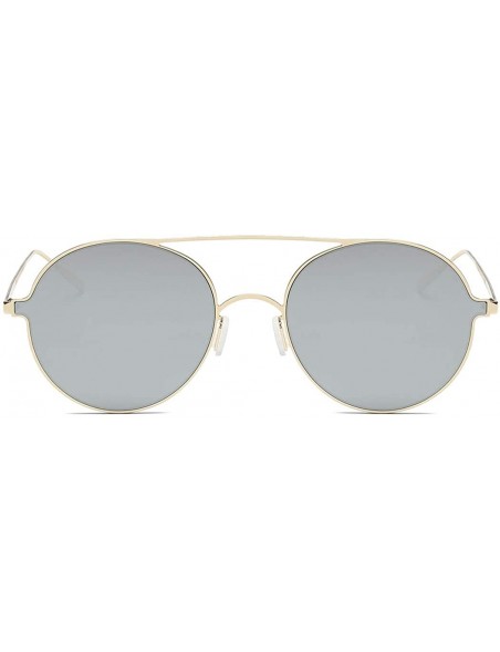 Oval Ultra-Light-Thin Sunglasses Unisex Round Style Small Memory Metal Frame LK1711 - Gold/Sivler - CX184XI2EIK $10.85