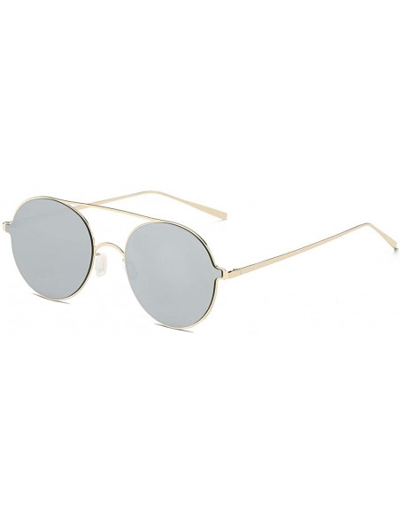 Oval Ultra-Light-Thin Sunglasses Unisex Round Style Small Memory Metal Frame LK1711 - Gold/Sivler - CX184XI2EIK $10.85