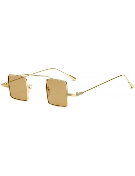 Square Small Square Steampunk Sunglasses for Women and Men Flat Top Metal Frame UV400 - C2 Gold Brown - CT198EAXGE6 $10.93