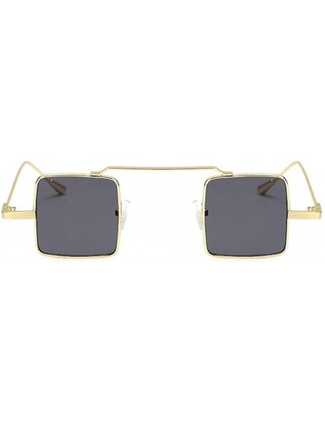 Square Small Square Steampunk Sunglasses for Women and Men Flat Top Metal Frame UV400 - C2 Gold Brown - CT198EAXGE6 $10.93