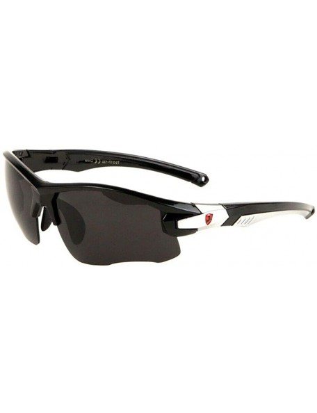 Semi-rimless Khan Sport Semi Rimless Wrap Around Sunglasses - Black & Silver Frame - CX18UTGXMUT $8.05
