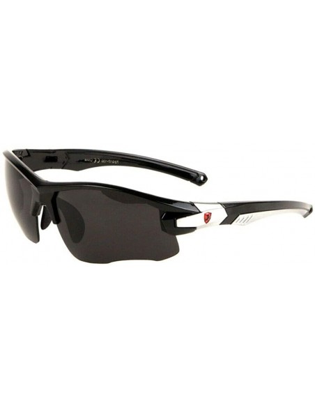 Semi-rimless Khan Sport Semi Rimless Wrap Around Sunglasses - Black & Silver Frame - CX18UTGXMUT $8.05