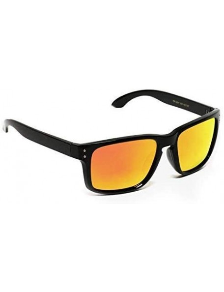 Aviator Premium Polarized Mirror Lens Classic Square Style Sunglasses - Black Frame/ Mirrored Red Lens - CP124WB1LCP $15.84