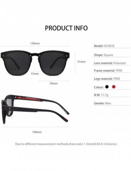 Rectangular Mens Polarized UV 400 Protection Sport Square Sunglasses for Men Fishing Driving - Black/Red Line - CG18WK37GUH $...