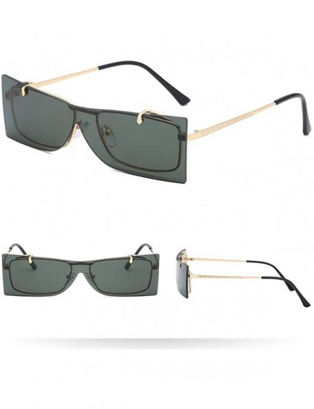Oversized Flip Cover Sunglasses - Vintage Oversize Square Glasses with Metal Frame Retro Sun Glasses Flat Lens - D - C3196O23...