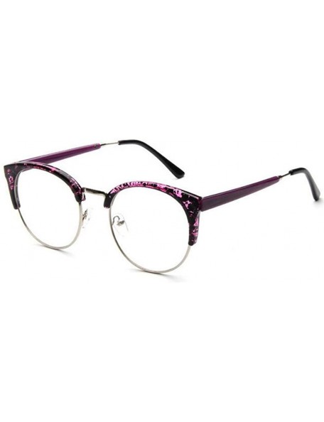 Oval Men Women Eyewear Vintage Retro Cat's eye Half Frame Clear Lens Glasses - Purple - C818CKZNGXQ $19.18