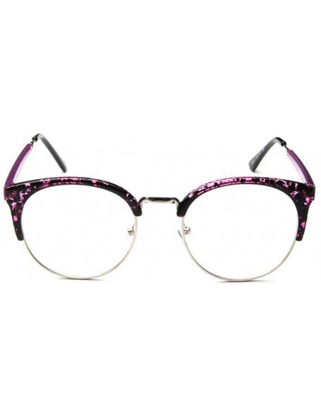 Oval Men Women Eyewear Vintage Retro Cat's eye Half Frame Clear Lens Glasses - Purple - C818CKZNGXQ $19.18