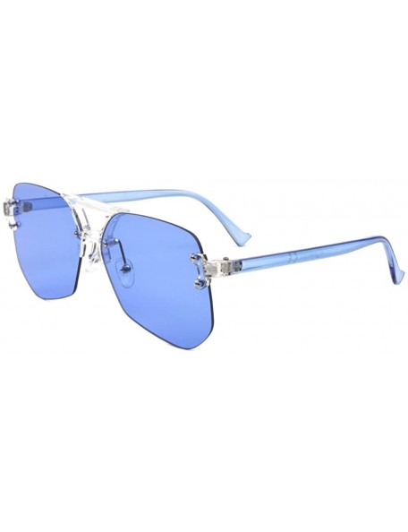 Aviator Crystal Color Frame Rimless Geometric Aviator Sunglasses - Blue - CV190MN55NL $17.29