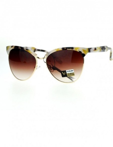 Butterfly Womens Luxury Fashion Butterfly Half Rim Floral Print Sunglasses - Beige - CS12HVJA5YJ $15.76