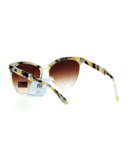 Butterfly Womens Luxury Fashion Butterfly Half Rim Floral Print Sunglasses - Beige - CS12HVJA5YJ $15.76