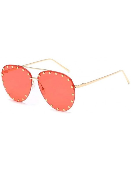 Rimless Rivet Oval Sunglasses Brand Designer Black Pink Eyewear Rimless Double Bridge Frame Oculos UV400 - CI198OG0MNW $17.83