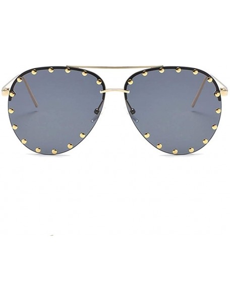 Rimless Rivet Oval Sunglasses Brand Designer Black Pink Eyewear Rimless Double Bridge Frame Oculos UV400 - CI198OG0MNW $17.83