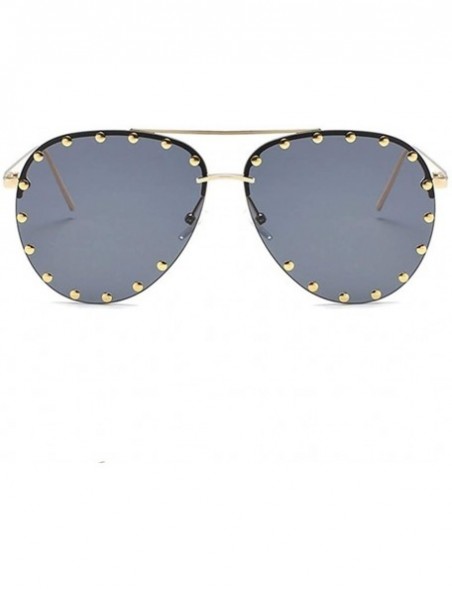 Rimless Rivet Oval Sunglasses Brand Designer Black Pink Eyewear Rimless Double Bridge Frame Oculos UV400 - CI198OG0MNW $17.83