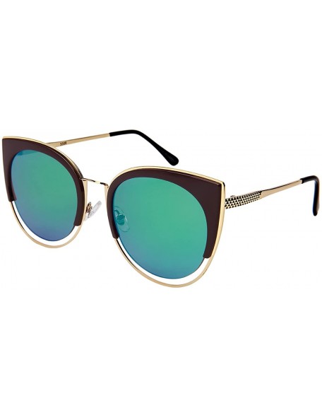 Oval Bold Cat Eye Sunglasses with Flat Colored Mirror Lens 3309-FLREV - Gold+brown - CQ183XE837R $7.44