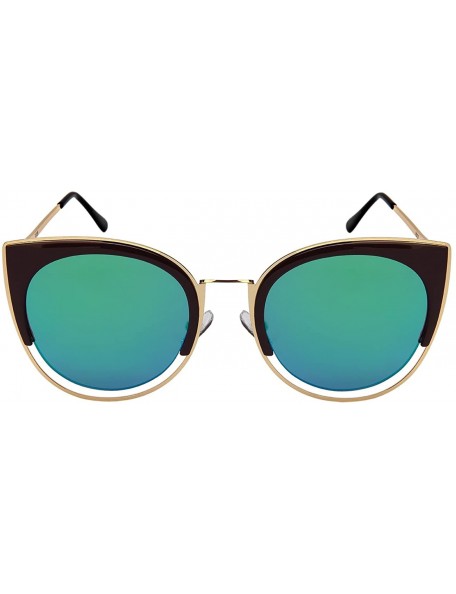 Oval Bold Cat Eye Sunglasses with Flat Colored Mirror Lens 3309-FLREV - Gold+brown - CQ183XE837R $7.44