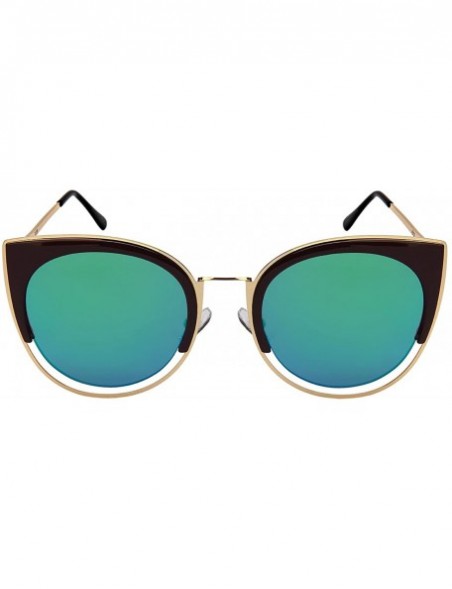 Oval Bold Cat Eye Sunglasses with Flat Colored Mirror Lens 3309-FLREV - Gold+brown - CQ183XE837R $7.44