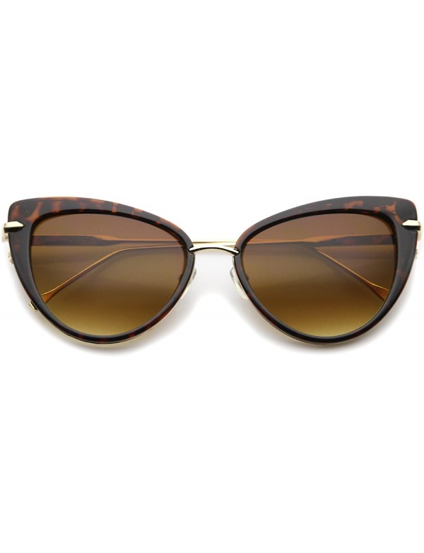 Oversized Women's Glam High Fashion Ultra Thin Metal Temple Cat Eye Sunglasses 55mm - Brown-tortoise / Amber - C712I21R80Z $8.66