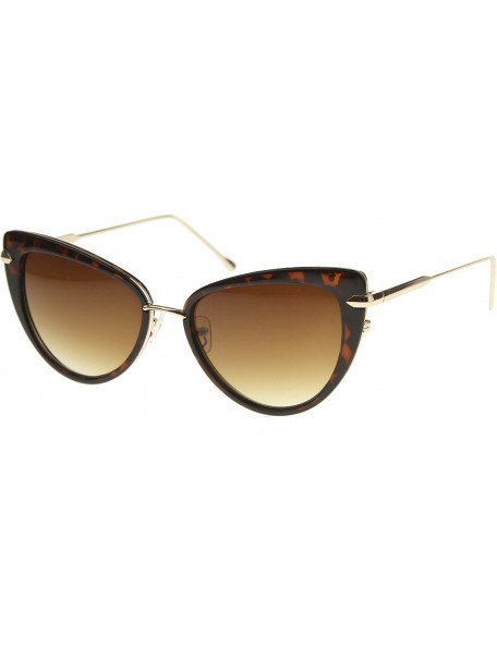 Oversized Women's Glam High Fashion Ultra Thin Metal Temple Cat Eye Sunglasses 55mm - Brown-tortoise / Amber - C712I21R80Z $8.66