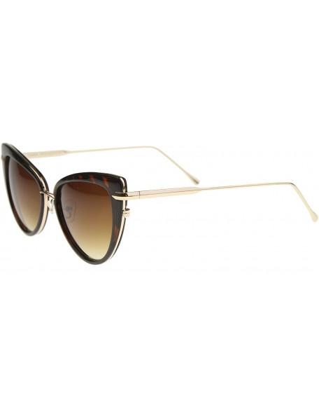 Oversized Women's Glam High Fashion Ultra Thin Metal Temple Cat Eye Sunglasses 55mm - Brown-tortoise / Amber - C712I21R80Z $8.66