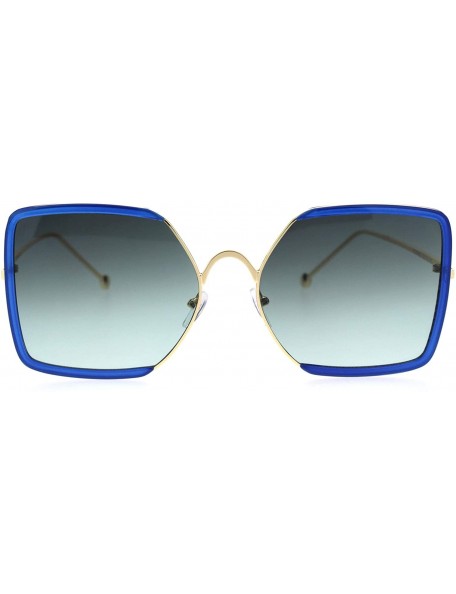 Butterfly Womens Rectangular Double Rim Squared Butterfly Chic Sunglasses - Gold Blue Green - CV18S5D4XKA $15.40