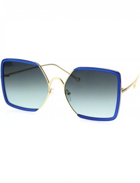 Butterfly Womens Rectangular Double Rim Squared Butterfly Chic Sunglasses - Gold Blue Green - CV18S5D4XKA $15.40