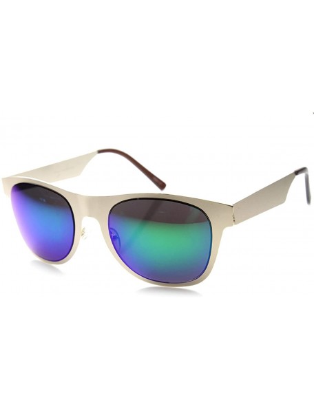 Wayfarer Retro Metal Flat Horned Rim Mirror Lenses Sunglasses - Gold Midnight - CF11YN8HMUN $9.66
