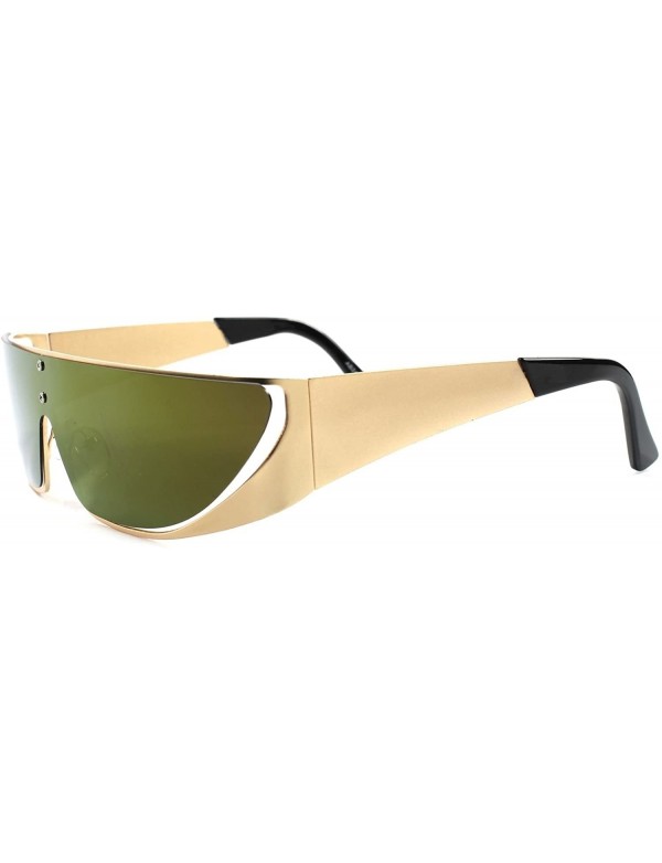 Wrap Retro Futuristic Sci-Fi Party Rave Costume Mirrored Lens Sunglasses - Gold / Purple - CE18937200U $9.68