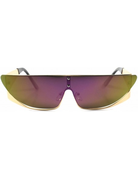 Wrap Retro Futuristic Sci-Fi Party Rave Costume Mirrored Lens Sunglasses - Gold / Purple - CE18937200U $9.68