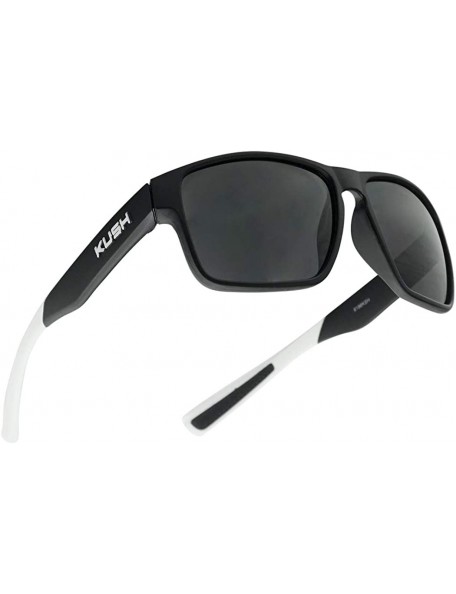 Sport Sport Wrap-Around Sqaure Stylish Horn Rim Dark Tinted Sunglasses with Dual Color Soft Tips - Black White Frame - CF18UE...