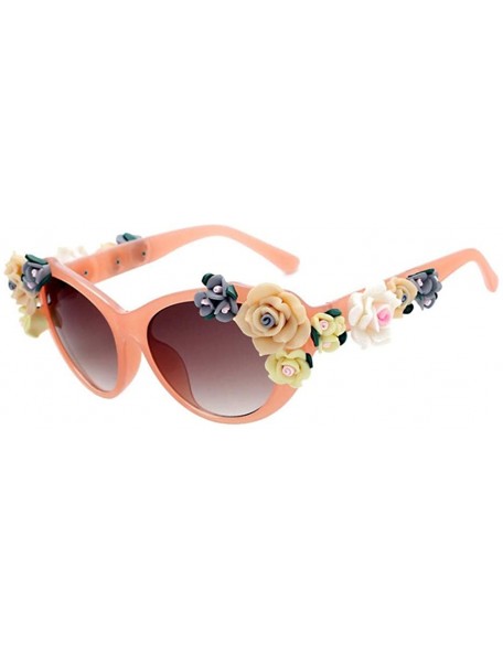 Goggle Women Girls Vintage 3D Floral Sunglasses UV 400 Mirrored Flat Lenses Eyeglasses - Orange - CY18RKYMNR5 $10.72
