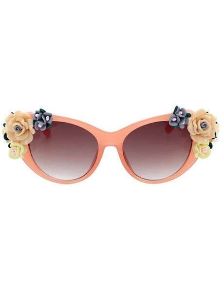 Goggle Women Girls Vintage 3D Floral Sunglasses UV 400 Mirrored Flat Lenses Eyeglasses - Orange - CY18RKYMNR5 $10.72