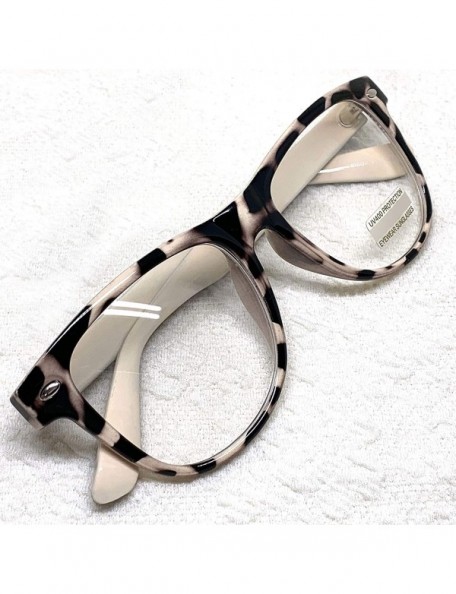 Oval Retro Nerd Geek Oversized Eye Glasses Horn Rim Framed Clear Lens Spectacles - Beige Leopard 60188 - CT18YH5IDTS $9.73