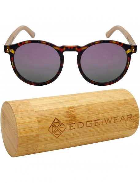 Round Round Horn Rimed Bamboo Sunglasses Wood Women Mirrored Lens 541006BM-FLREV - CQ18HEX50XN $13.99