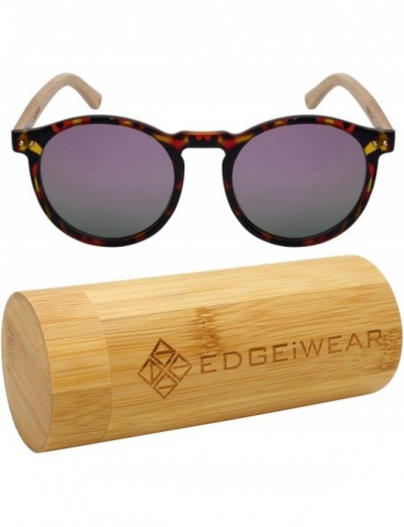 Round Round Horn Rimed Bamboo Sunglasses Wood Women Mirrored Lens 541006BM-FLREV - CQ18HEX50XN $13.99