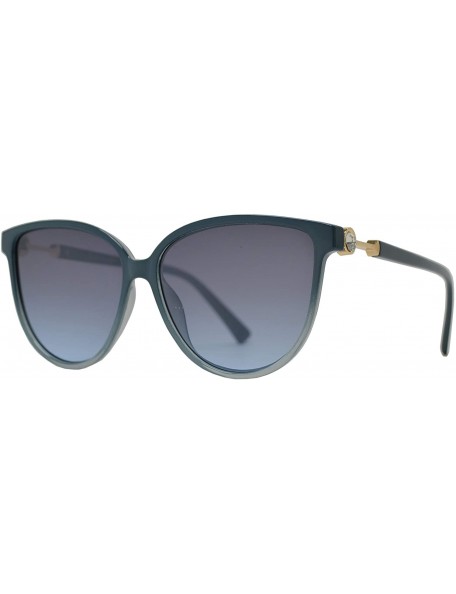 Oversized Womens Cat Eye Sunglasses with Flat Lens and Rhinestones UV Protection - Blue + Gradient Blue - CI195EITYXL $11.32