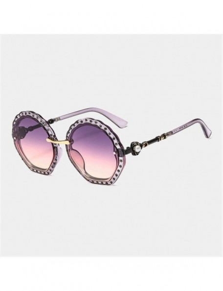 Oversized Oversized Sunglasses for Women Round Frame with Rhinestone Gradient Lens UV Propection - C7 Gray Gray Pink - CN190H...