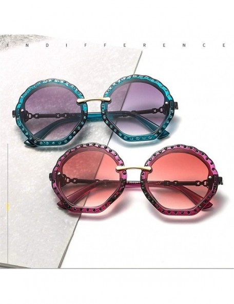 Oversized Oversized Sunglasses for Women Round Frame with Rhinestone Gradient Lens UV Propection - C7 Gray Gray Pink - CN190H...