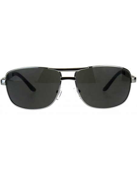 Rectangular Mens Metal Rim Narrow Rectangular Pilots Luxury Designer Sunglasses - Silver Black - CR18CMSL5LN $10.28