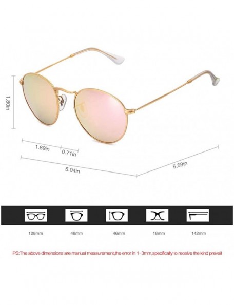 Shield Round Retro Polarized Stainless Steel Sunglasses Metal Small Frame Colorful For Women - Gold Frame/Pink Revo Lens - CF...
