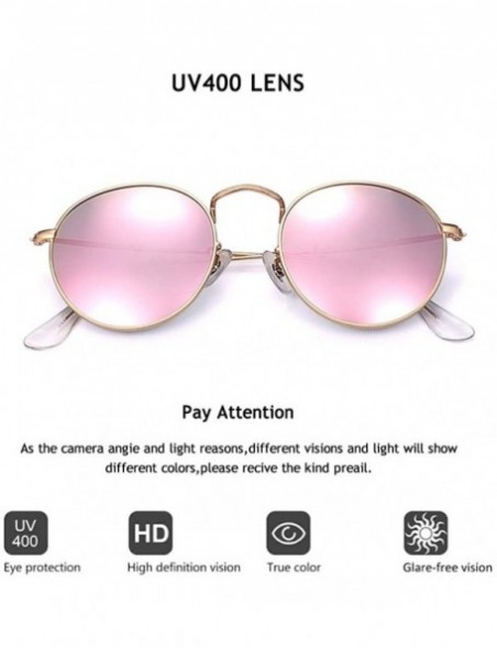 Shield Round Retro Polarized Stainless Steel Sunglasses Metal Small Frame Colorful For Women - Gold Frame/Pink Revo Lens - CF...