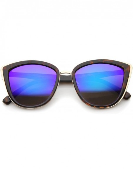 Oversized High Fashion Metal Outer Frame Color Mirror Lens Oversized Cat Eye Sunglasses 55mm - CO12DXFOYMP $8.86