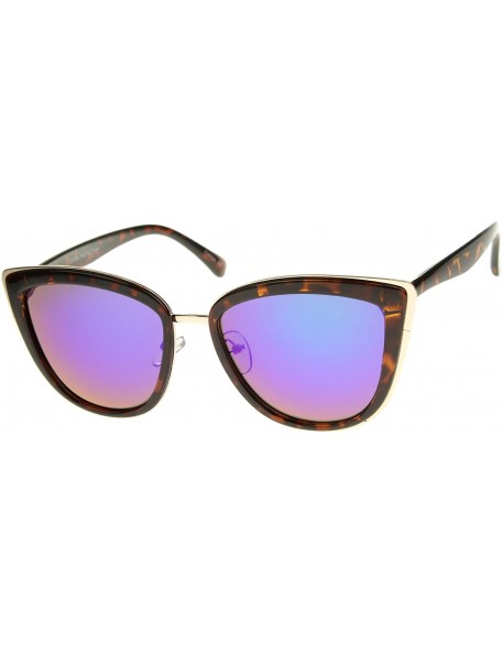Oversized High Fashion Metal Outer Frame Color Mirror Lens Oversized Cat Eye Sunglasses 55mm - CO12DXFOYMP $8.86