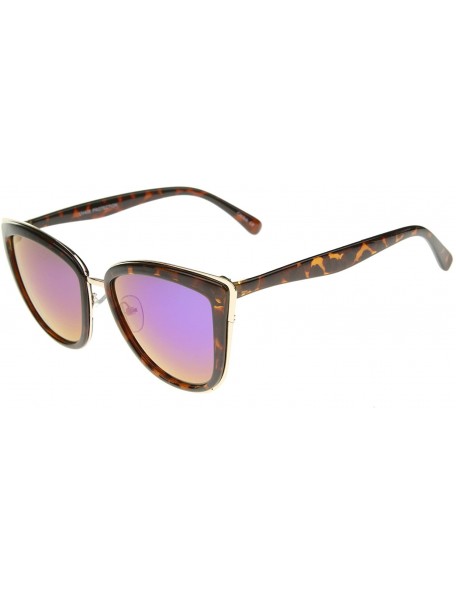 Oversized High Fashion Metal Outer Frame Color Mirror Lens Oversized Cat Eye Sunglasses 55mm - CO12DXFOYMP $8.86