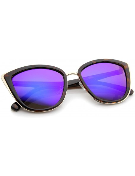 Oversized High Fashion Metal Outer Frame Color Mirror Lens Oversized Cat Eye Sunglasses 55mm - CO12DXFOYMP $8.86