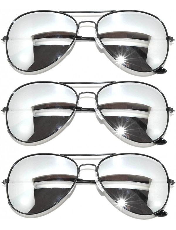 Oval Set of 3 Pack Aviator Style Sunglasses Colored Metal Frame Mirror Lens Smoke Lens - CG17YRQX0KC $8.49