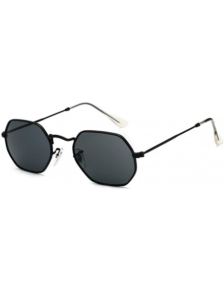 Rectangular Steampunk Polarized Sunglasses for Men Women with Metal Polygon Vintage Frame Sun Glasses 8049 - Black Lens - CN1...