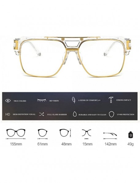 Square Classic Retro Glasses Oversized Bold Large Square Eyewear Transparent Geek Style Clear Lens - Transparent 5 - CZ189UD2...