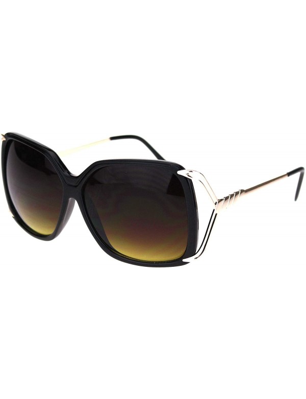 Rectangular Womens Butterfly Plastic Designer Metal Ribbon Arm Sunglasses - Black Gold Dark Brown - CH18LNN2D7G $9.34