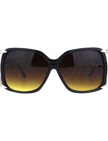 Rectangular Womens Butterfly Plastic Designer Metal Ribbon Arm Sunglasses - Black Gold Dark Brown - CH18LNN2D7G $9.34